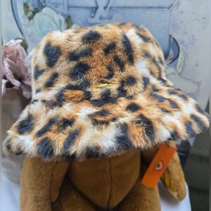 Kurt Geiger London Leopard Print Faux Fur Plush Hat One Size NWT